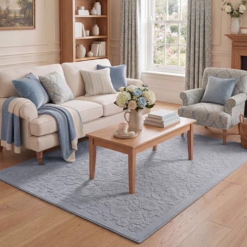Laura Ashley Hi-Low Tufted 5'x7' Washable Skid-Resistant Area Rug - Blue Rosemoor
