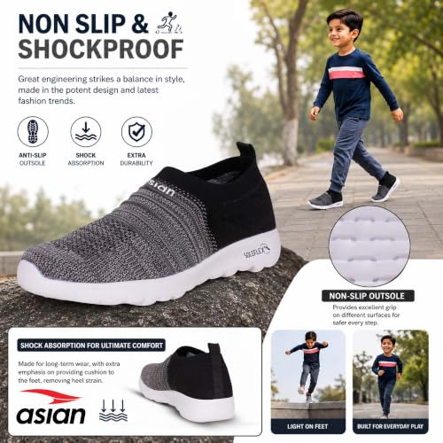 Image of ASIAN Mars-12 Kids Casual Walking Shoes | Lightweight Slip-On Design, Stretch Knit Comfort & Flexible | Ideal