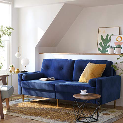 VASAGLE 3-Sitzer Sofa, Couch für Wohnzimmer, Bezug aus Samt, für Wohnungen, kleinen Raum, Holzgestell, Metallbeine, einfacher Aufbau, modernes Design, 183 x 78 x 88 cm, blau LCS001Q01