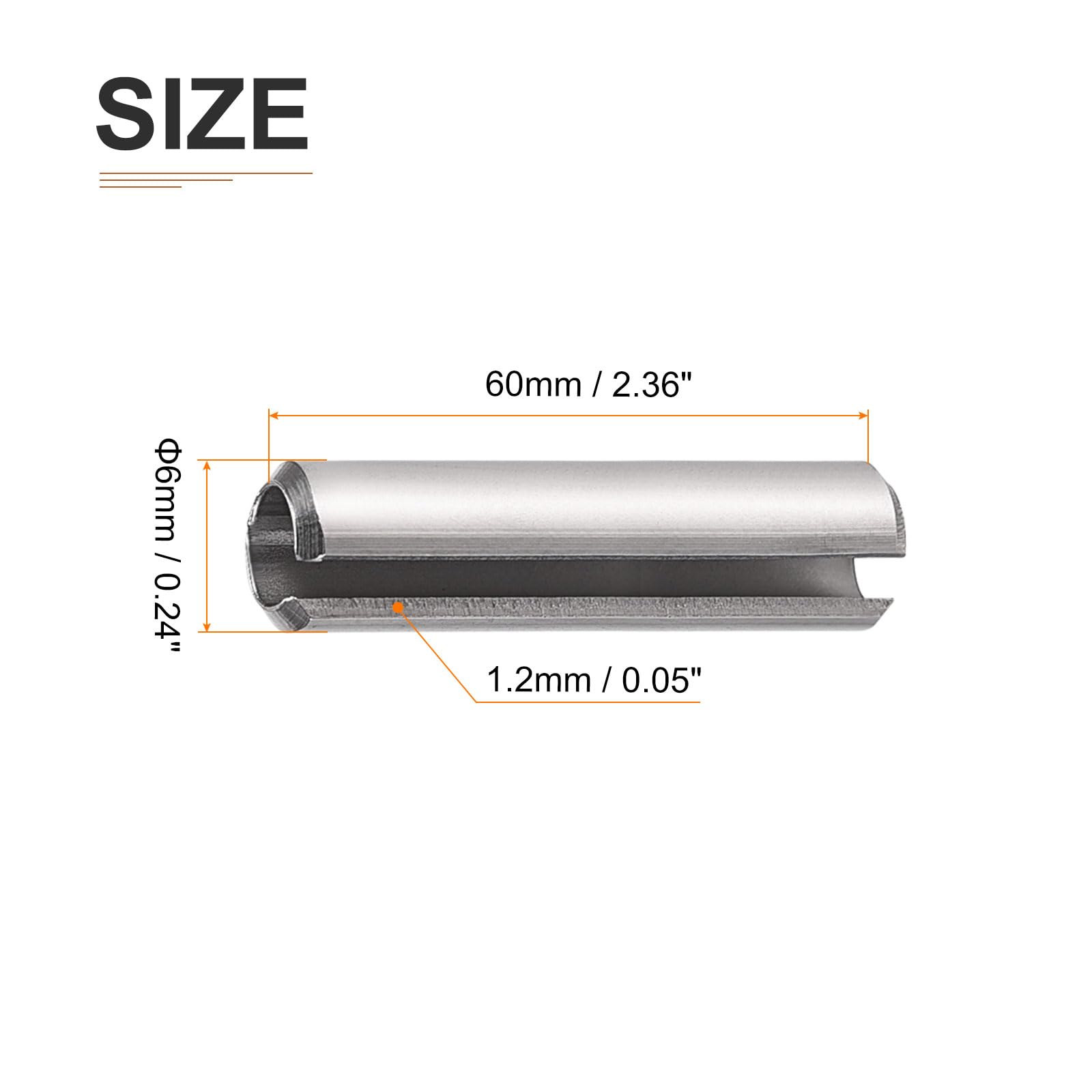 DTGN 6mmx60mm(DxL) Slotted Spring Pin, 5Pack, Good for Home Machine Fastener - Image 2