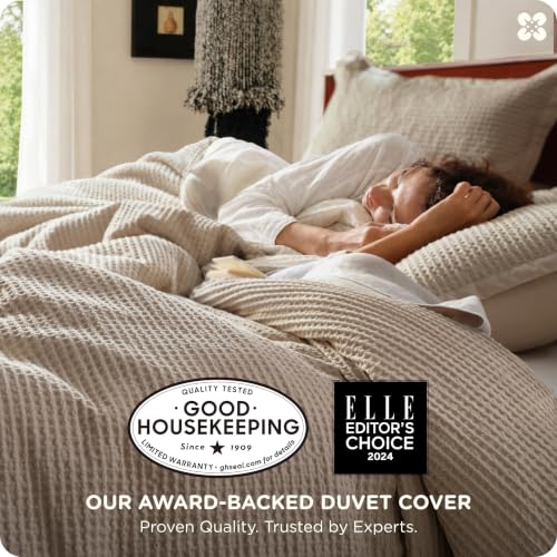 Image of Bedsure Cotton Duvet Cover Set - 100% Cotton Waffle Weave Khaki Duvet Cover California King Size, PureWoven Breathable Cal King Tan Bedding Set for All Season, 3 Pieces, 104 inchx98 inch
