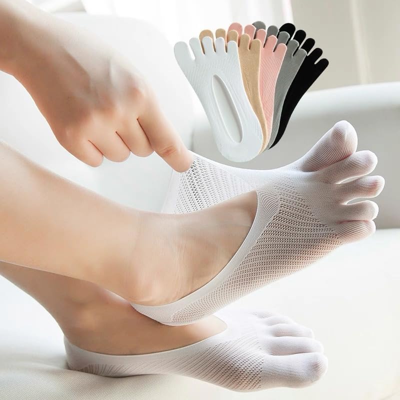 Orthopedic Toe Compression Socks - 5 Pairs No Show Toe Socks for Women, Low Cut Five Fingers Running Boat Socks - Image 2