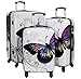 Produktbild Kofferset Gepäckset Polycarbonat ABS Hartschalen Koffer 3tlg. Set Trolley Reisekoffer Reisetrolley Handgepäck Boardcase PM (Butterfly Weiß)