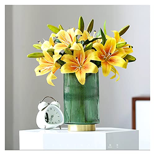 GUHPZA Konstgjorda blommor Konstgjorda liljablommor Med glasvas fullblommande falska blombuketter Gul Calla Lily Används för bröllopsfest Heminredning Växter för vardagsrumsdeco