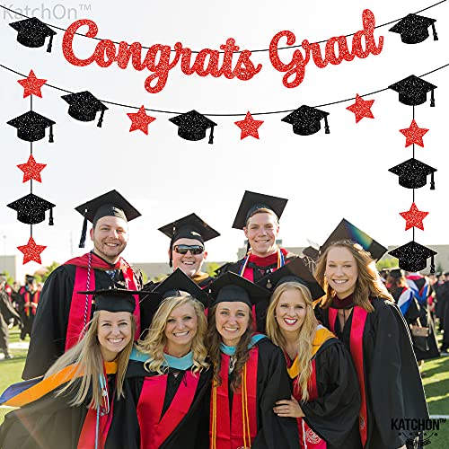 Image of Graduation Decorations 2026 | Glitter Congrats Grad Banner Red and Black - 10 Feet | Black and Red Graduation Banner | Grad Cap Garland for Grad Decorations Class of 2026, KatchOn