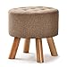 Produktbild WEHOLY Sofa Hocker Fußhocker, runder Fußhocker Fußstütze Stuhl Hocker 4 Beine aus Holzbuche, mit Leinenbezug bezogen (braun)