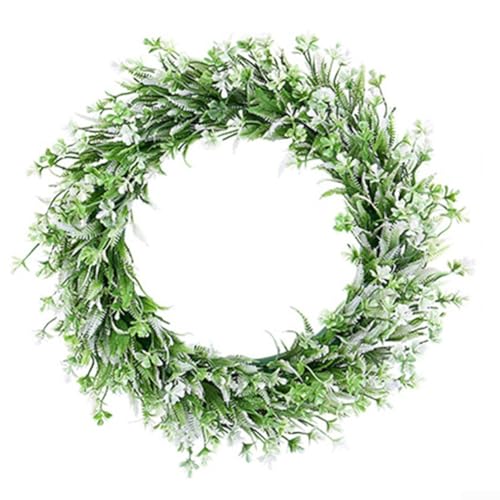 Couronne fleurs artificielles printemps modèle blanc plastique robuste - 2