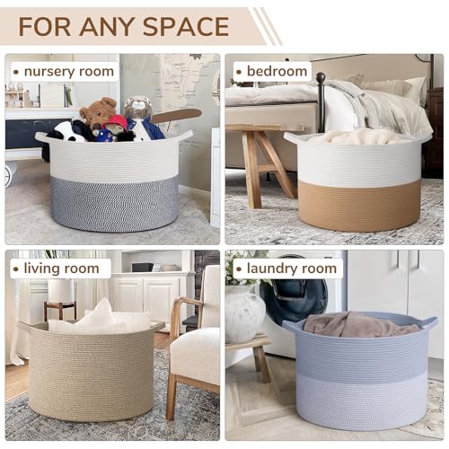 Image of INDRESSME 115L Extra Large Woven Blanket Baskets for Storage, Toy Organizers and Storage Rope Baskets for Boys Girls Kids,Burr Basket Storage Bins for Decor Laundry Shoe, Brown