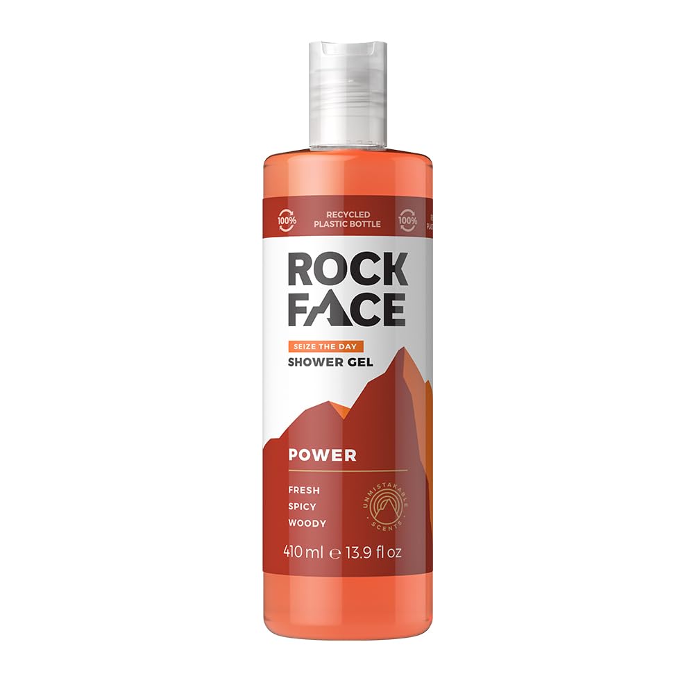 Rock Face Shower Gel - Power All In One Body Wash for Men, 410ml, Spicy Oriental Scent, Suitable for Hair and Body, Long Lasting Fragrance