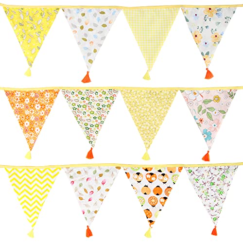 G2PLUS Fabric Bunting Banner with Tassel, 3.3M Double Sided Cotton Tassel Banner with 12 Yellow Triangle Pennants - Image 4