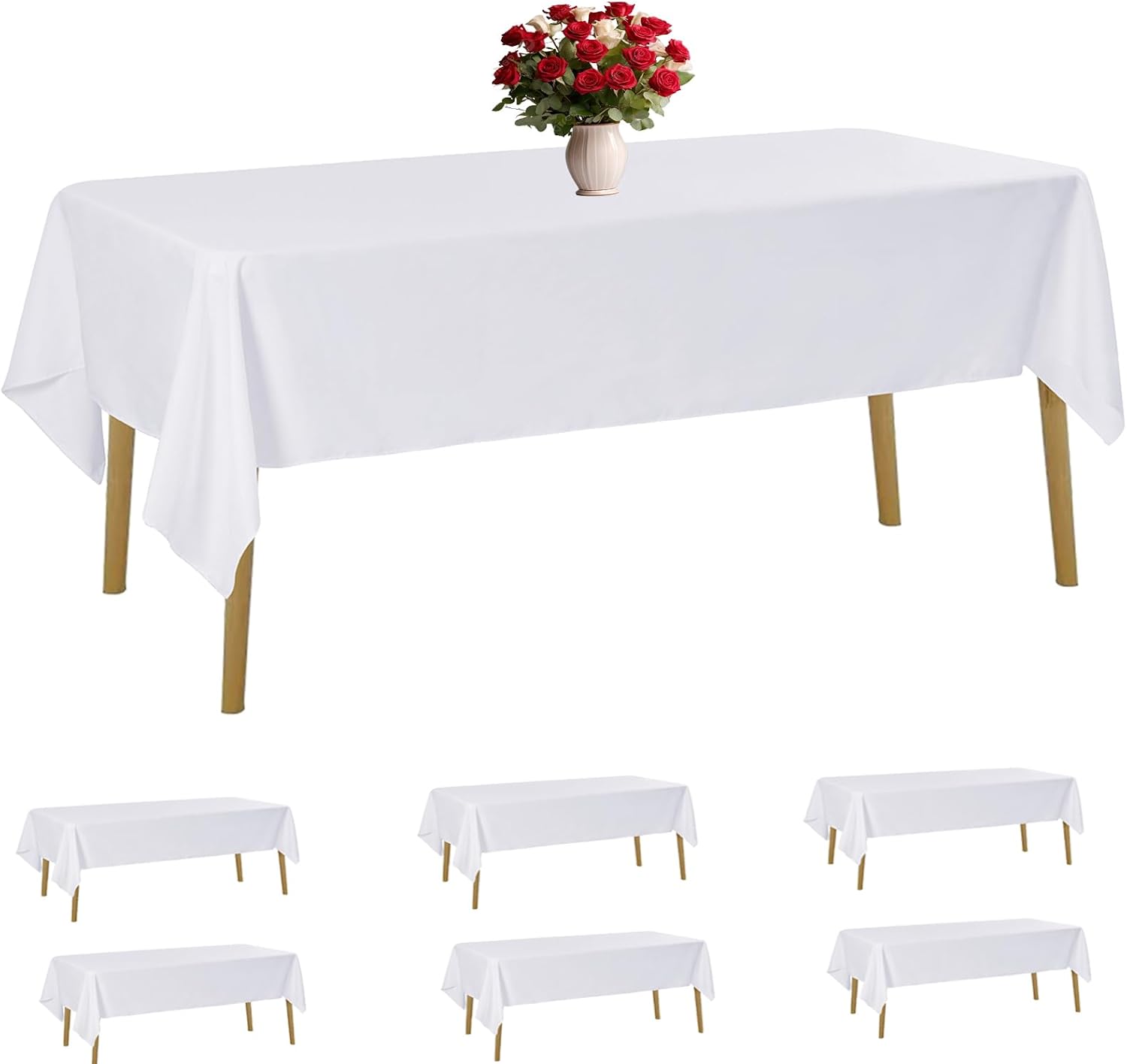 6 Pack White Tablecloth 60 x 120 Inch Table Cloth for 8 Foot Rectangle Tables, Wrinkle Resistant Washable Polyester Fabric Table Covers for Party, Wedding,Dining,and Banquet