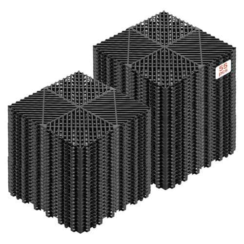 VEVOR Dalles de Sol Clipsables pour Garage, Tapis de Drainage Modulaire en PP, Lot de 55, 310x310 mm, pour Piscine, Spa, Sous-sol, Terrasse, Jardin, Balcon, Système...