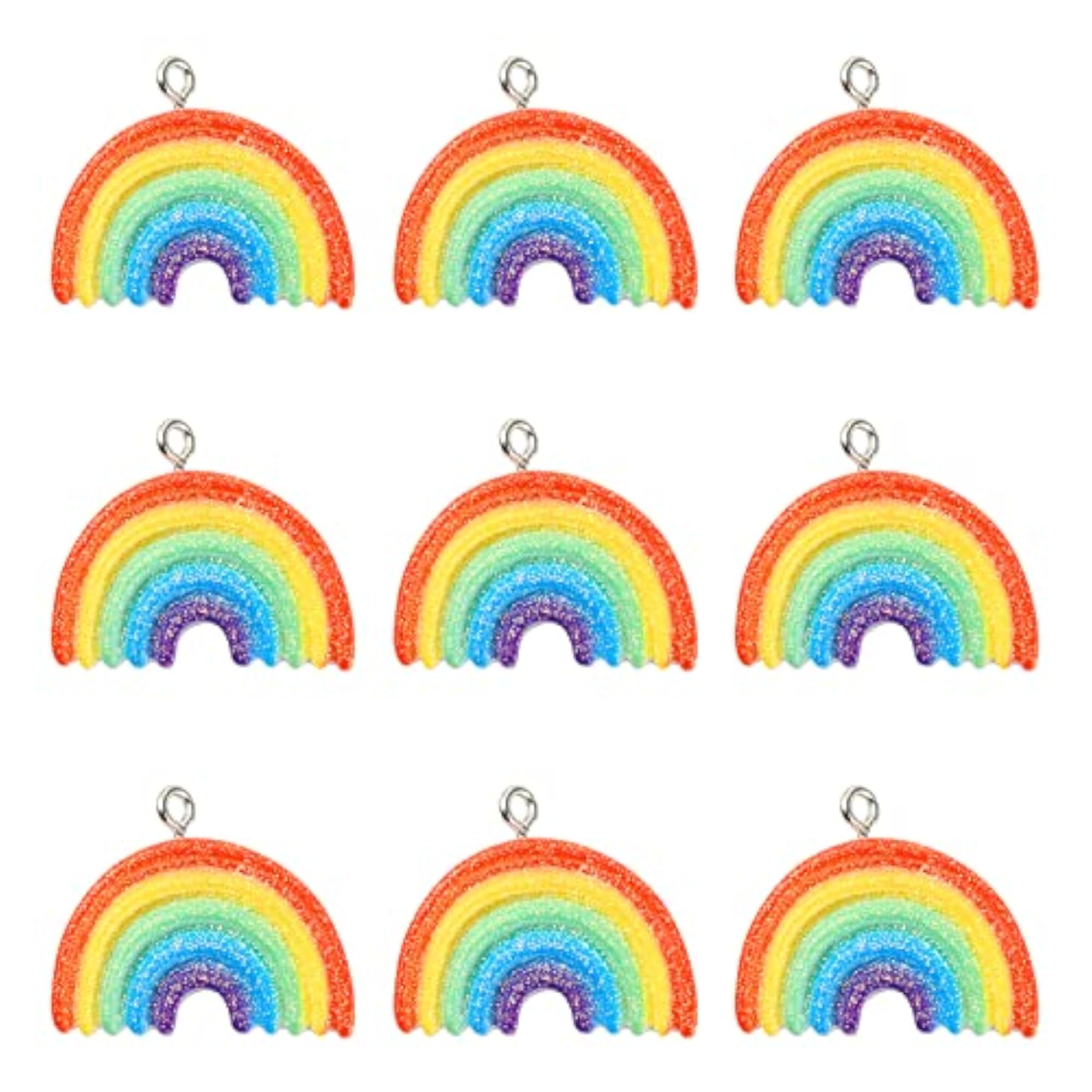 50 Pcs Resin Glitter Rainbow Charm Pendants for Jewelry Making
