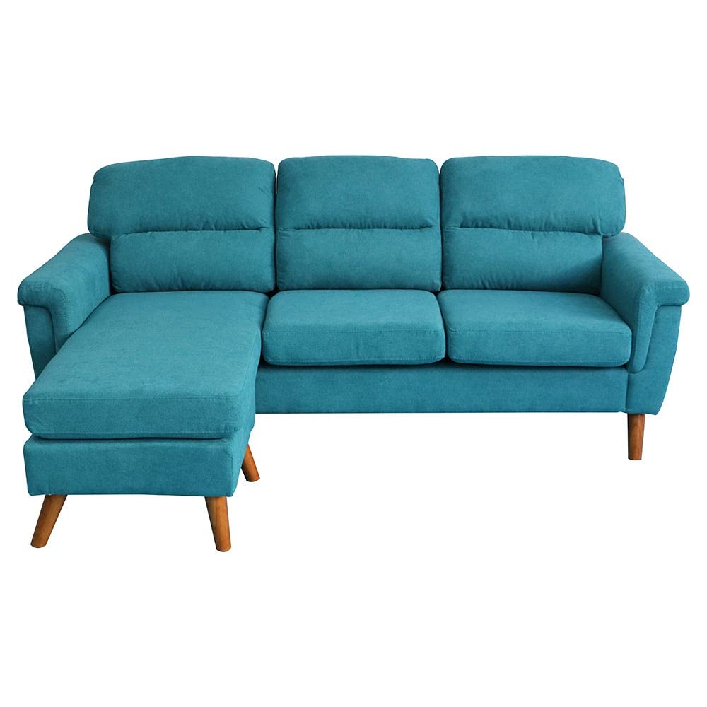 Danube HomeSky Corner Fabric Sofa I Wood Leg I Modern Design L shape Corner Sofa I Reversible Living Room Furniture (L 198 x W 77 x H 82 cm) (Turquoise)