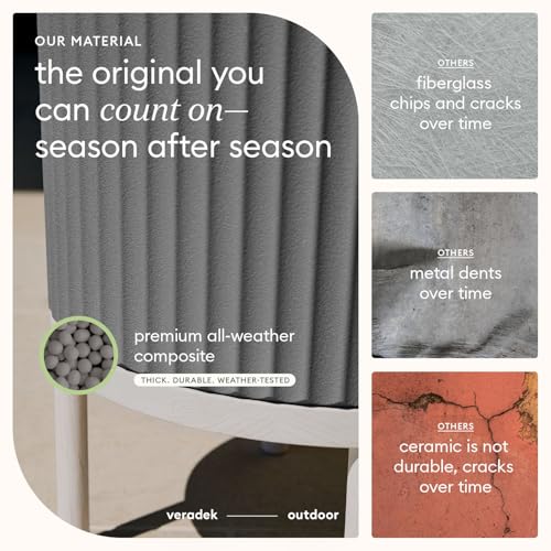 Image of Veradek Demi Series Raised Planter - Round Planter with Stand | Made From a Durable Plastic-Stone Composite & Comes With Wooden Stand. Modern Porch /Patio Decor