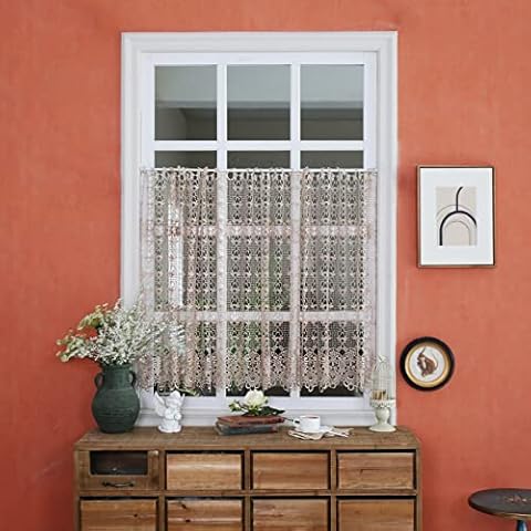 SUTAVIA Embroidery Lace Floral Curtain Valance for Windows/Doorways Farmhouse Country Kitchen Curtain Handmade Boho Curtain Cafe Topper for Bedroom Living Room Window Door Wall Decor Cover