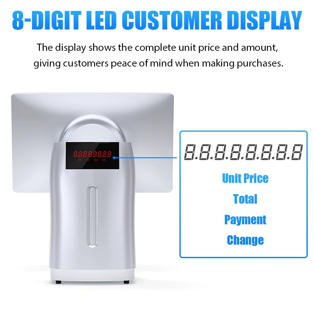 Terminale POS Per Vendita Al Dettaglio E Ristoranti Per Piccole Imprese, Registratore Di Cassa Professionale All-In-One A Doppio Schermo, Touch Screen,Bianca