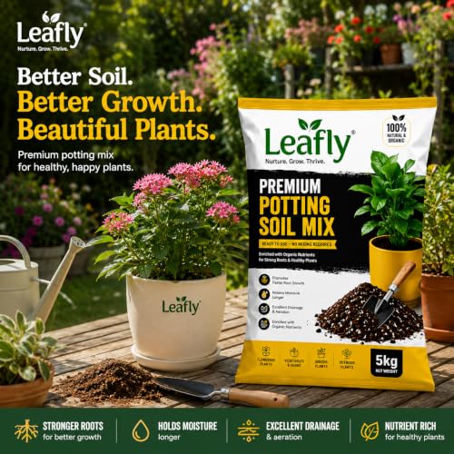 Image of Leafly Ready to Use Potting Soil Mix | Enriched with Vermicompost, Cocopeat, Neem Cake, Mustard Cake Powder, Bone Meal, River Sand & Rice Husk | Nutrient Rich Soil for Indoor & Outdoor Plants 10 kg