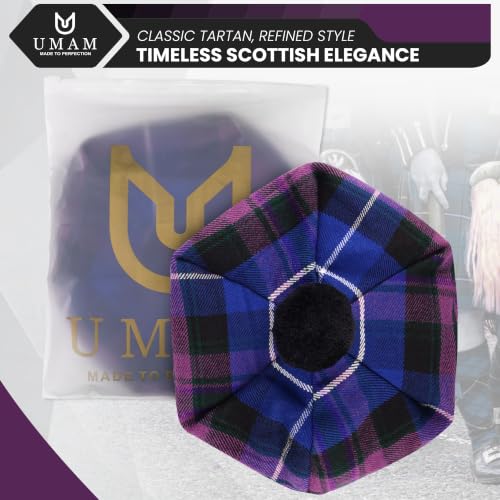 Image of Scottish Tam O' Shanter Hat Tartan Bonnet Pom Pom Wool Flat Cap One Size