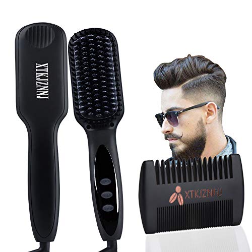 Straightener Brush for Beard and Hair Ceramic Ionic Straightener Brush Beard Straightener for men Anti-Scald Feature Auto Temperature Lock and Auto-Off Function Heated Hair Straightener for Men &Women