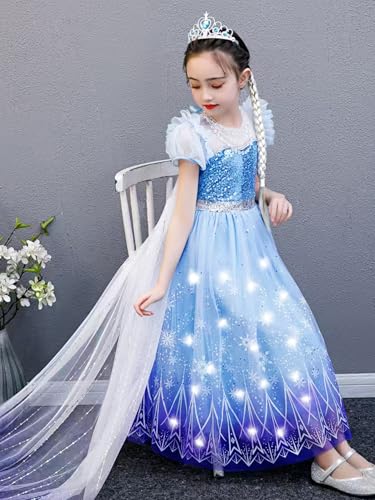 Sincere Party Deluxe Light Up Princess Dress with Plait,Wand,Tiara Perfect for World Book Day,Xmas Gift for Girls 5-6 years - Image 4