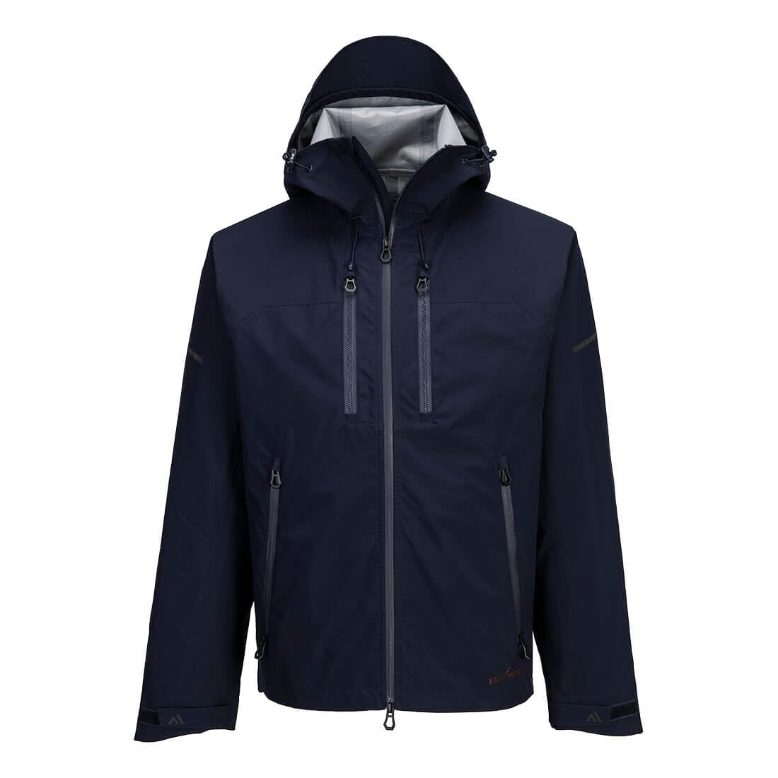 Portwest EV460 Men's Waterproof Shell Rain Jacket - Lightweight, Windproof and Breathable Reflective Workwear Jacket with Hood and Taped Seams