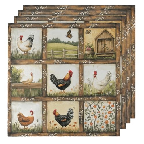 Servilletas de Tela Vintage Chickens Set x4 20x20 Inch miniatura 1