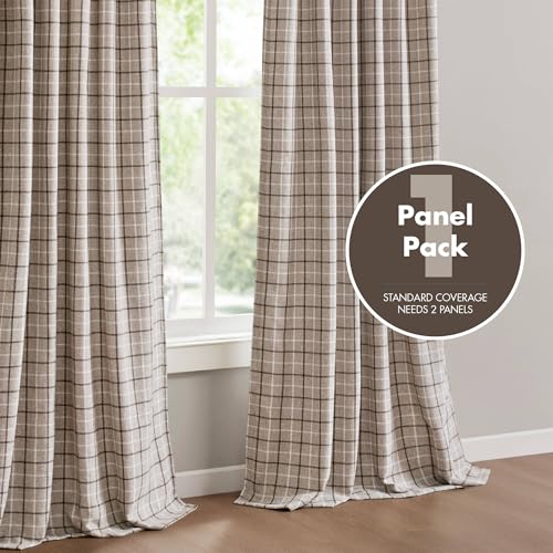 Image of Madison Park Anaheim Cabin Plaid Curtain Window, Thermal Insulated Fleece Lining, Living Room Decor Room Darkening Drape for Bedroom, 1-Single Panel Pack, 50x84, Rod Pocket & Front Tab, Brown