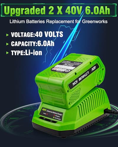 Image of 2Pack 40V 6.0Ah Replacement for Greenworks 40V Battery and Charger