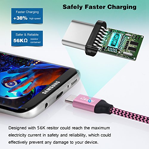 Canjoy Usb Type C Cable, 5 Pack 10Ft Usb Type C Fast Charger Cord Compatible Samsung Galaxy S10 S10+ S9 S8 Plus Note 8 Note 9, Moto X4/Z2/G6, Google Pixel Xl 2Xl 3Xl C, Nexus 5X 6P, Lg G5 G6 V20 V30 #TOP2