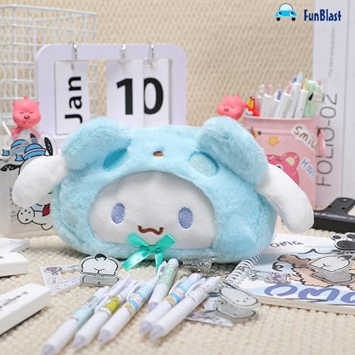 Image of FunBlast Fur Pencil Pouch for Girls - Cute Cartoon Animal Pouch, Multi-Purpose Zipper Case for School Kids, Cosmetic Pouch for Girls, Coin & Travel Pouches for School /Office (Blue-)