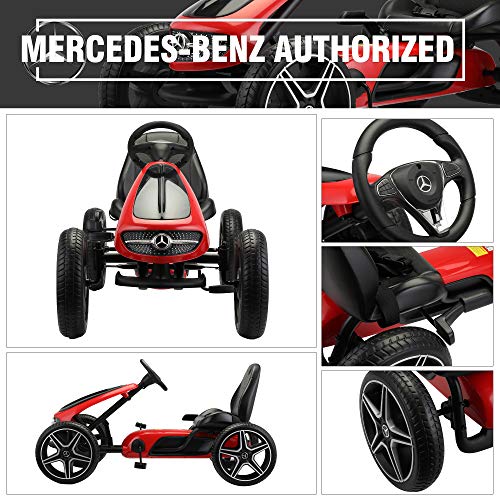 4 Wheel Pedal Go Kart, Kid’s Ride-on with Optional Installation Position Manual Brake Lever Music and Horn (Red)