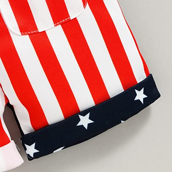 REWANGOING Newborn Baby Girls Boys 4th of July Suspender Jumpsuit Outfits American Flag Stripes Print Bib Overalls Pants