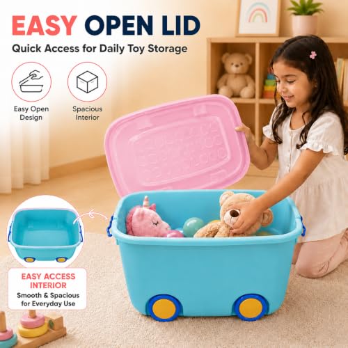 Image of STAR WORK Multipurpose Durable Storage Box Colorful Car-shaped Children's Toy Storage Container with Wheels and Handle (Pack Of 4, 25 Liter) Color May Very
