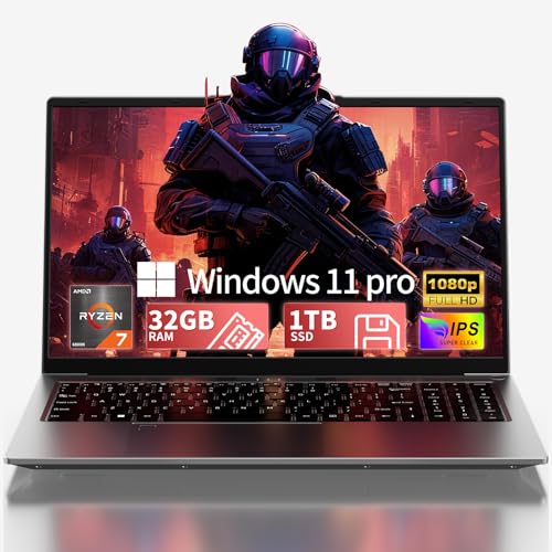 SAGAWHALE 2026 15.6" FHD Gaming Laptop: AMD Ryzen 7 6800H 45W TDP, 32GB RAM, 1TB NVMe SSD, Windows 11 Pro, Keyboard, 6 Ports, Lightweight 3.5lb for Gaming, Students, Programming, Video Editing