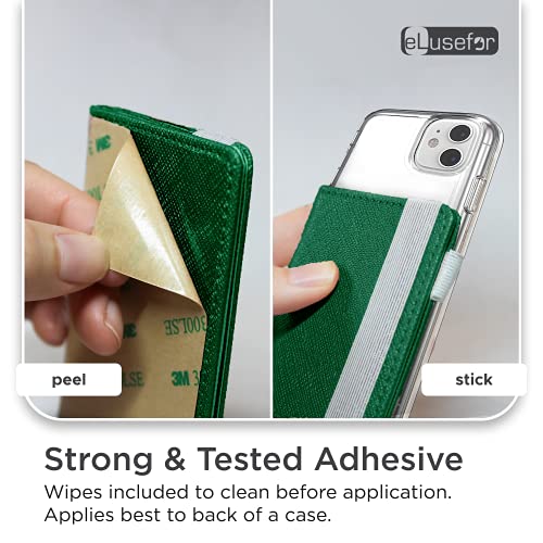 Image of Stick-On Phone Wallet for Back of iPhone or Android Case | 6 Sleeve Credit Card Holder - Pocket for Cards, Money & ID - Built-in Stand - Waterproof Material - Travel, Work & Life-Proof - Green