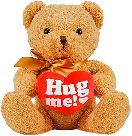 Hug me! 20 Inches Valentines Day Teddy Bear with Red Heart, Plush Bear Toy Stuffed Animal Gifts for Her/Him/Kids/Couple/Boys/Girls/Mom/Boyfriend/Girlfriend(Light Brown)