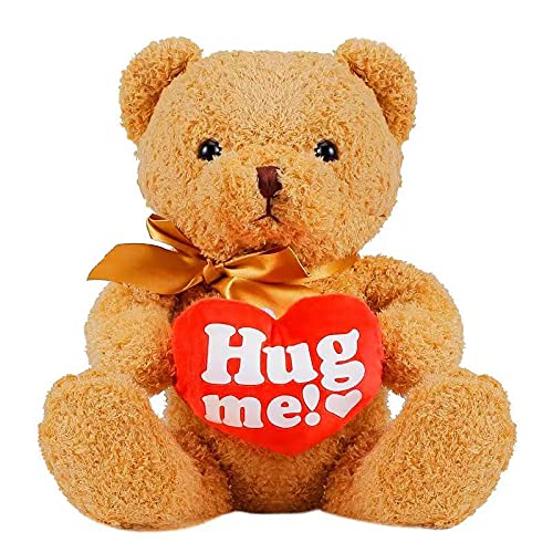 Hug me! 20 Inches Valentines Day Teddy Bear with Red Heart, Plush Bear Toy Stuffed Animal Gifts for Her/Him/Kids/Couple/Boys/Girls/Mom/Boyfriend/Girlfriend(Light Brown)