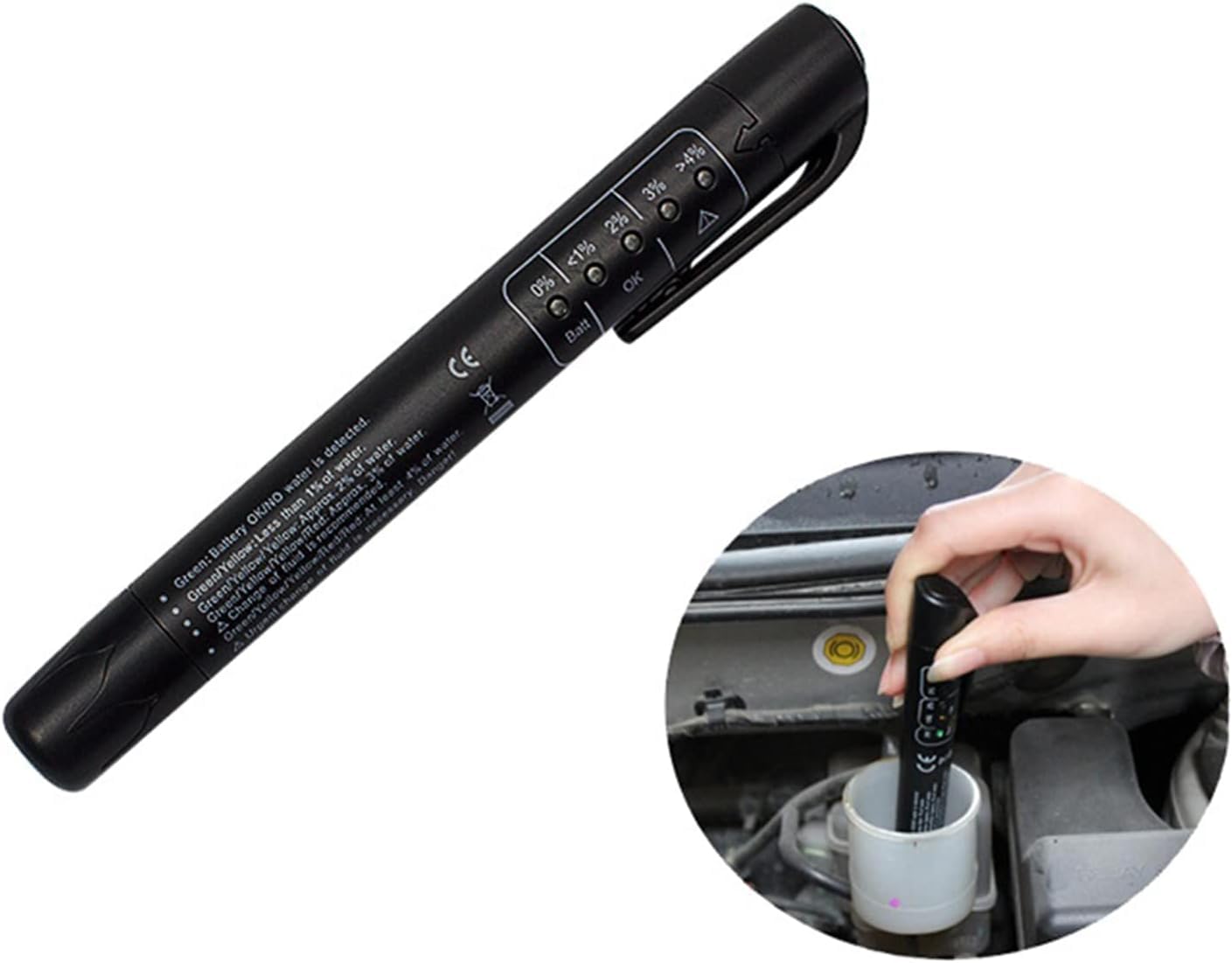KARELLS Tester Liquido Freni, Tester Olio Freni, Tester Fluido Freni, Penna Tester Liquido Freni, Universale Tester Liquido Freni, con 5 LED Indicatore,Strumento Test per Auto per DOT3,DOT4,DOT5