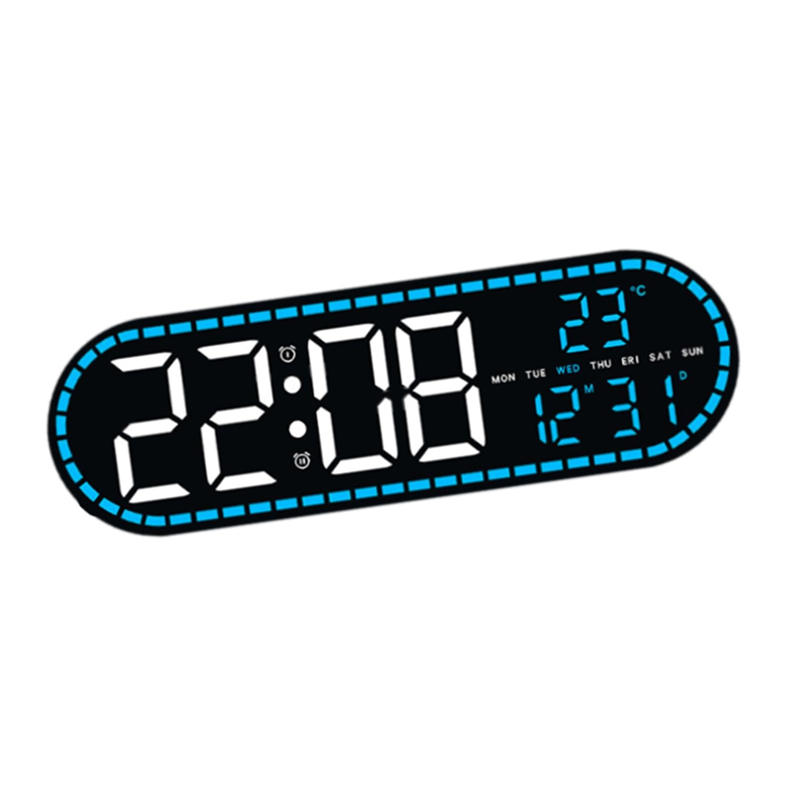 Horloge murale numérique LED bleue grand affichage avec température et date