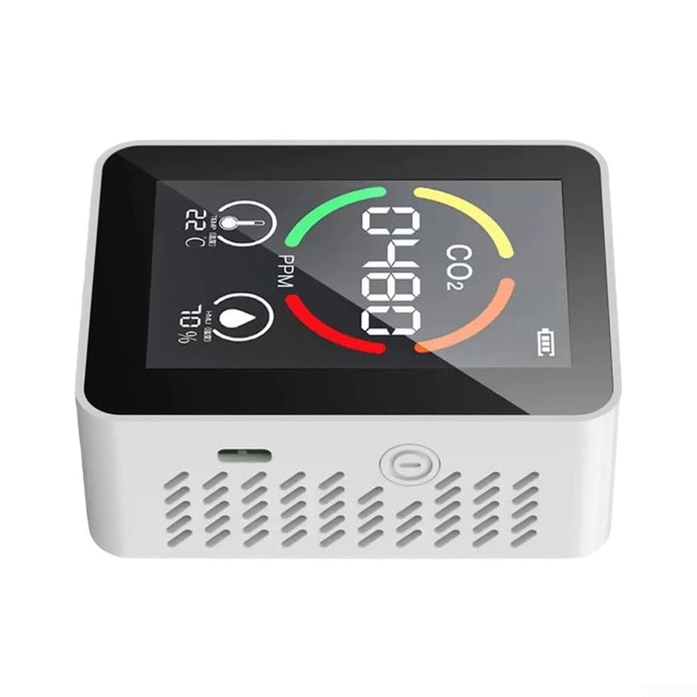 Hosrivae Monitor, Carbon Dioxide Detector with Temperature and HumidityMonitor, Semiconductor Sensor AirQuality Meter for Home Office School, Real-Time Display(white)