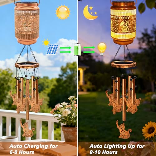 Image of 2 Pack Cat Solar Wind Chimes for Outside, Gifts for Mom Women Grandma Birthday Memorial Teacher, 32 inch Windchimes Outdoor Decor Hanging Solar Lantern for Garden Porch Patio Backyard