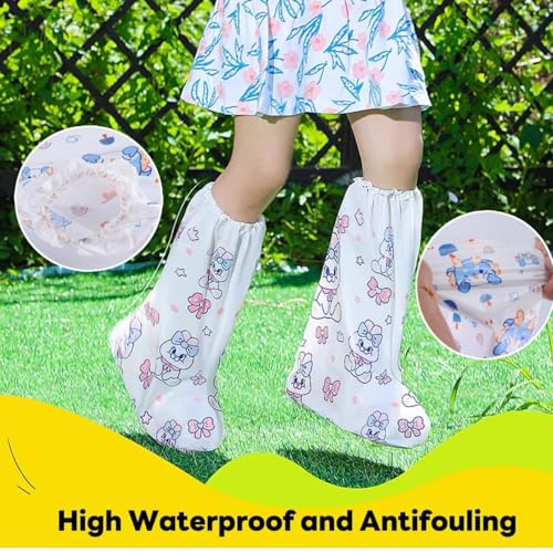 Image of MAKABEE 10 Pcs Waterproof Rain Shoe Covers for Children, Plastic Boot Protectors with Non-Slip Bottom, Dinosaur Pattern Blue