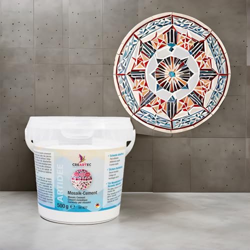 CREARTEC - Mosaik-Cement – Farbe: Weiß - für Mosaikarbeiten an Wänden, Böden oder Möbelstücken, bei denen Mosaiksteine aus Glas, Keramik oder Naturstein verwendet werden - 500g - Made in Germany