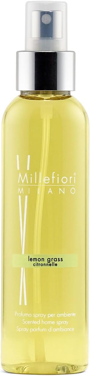 Millefiori Milano Spray de Ambiente Lemongrass 150 ml – Fragancia Fresca Cítrica con Lima, Bergamota y Flores, Amarillo, 4,2 x 3,4 x 16,7 cm