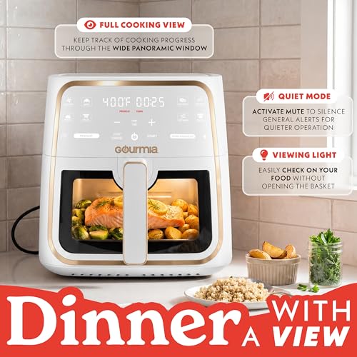 Image of Gourmia Air fryer with 8 litres, 8 preset settings with digital display, FryForce 360 technology, easily visible window and interior light, basket suitable for