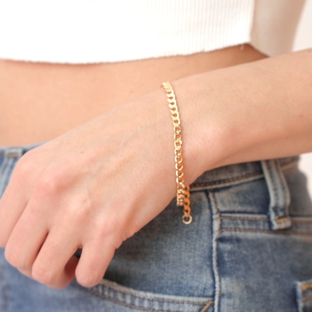 Pulsera cadena eslabón cubano chapa de oro 18K miniatura 5