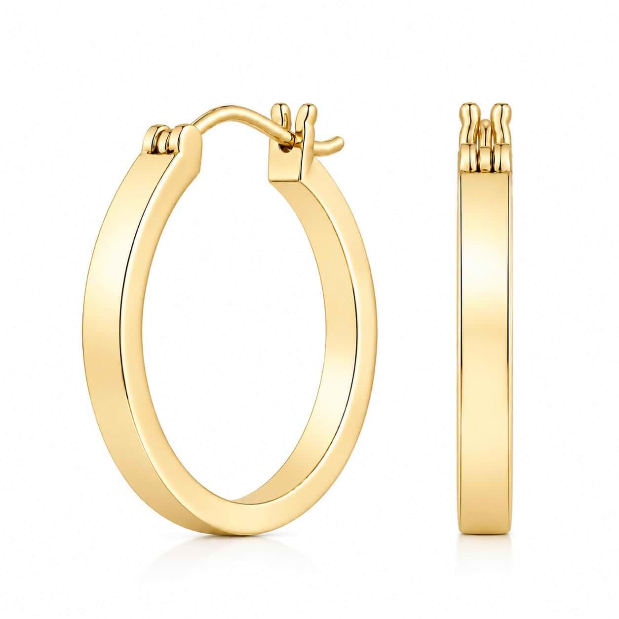 14K Gold Hoop Earrings for Women Wide Flat Profile Gold Hoops 20mm 30mm Small Medium Gold Hoop Earrings 2.7mm Thick Simple Gold Earrings Modern Minimalist Hoop Earrings Everyday Gold Jewelry
