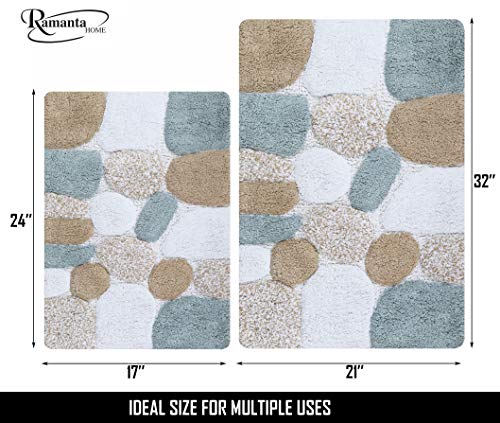 2-Piece Pebbles Cotton Bath Rug Set - 100% Pure Cotton Bath Mat Rug - 21X32/17X24 - Soft Absorbent Machine Washable - Grey Beige,Rugs For Living Room, Bath Rugs Kids, Entry Rugs #TOP6