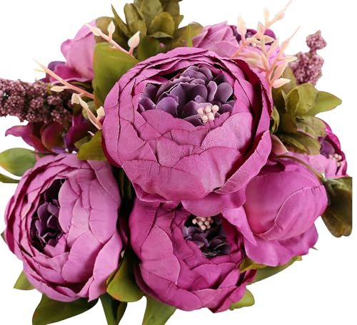 Duovlo Fake Flowers Vintage Artificial Peony Silk Flowers Wedding Home Decoration,Pack of 1 (Purple)